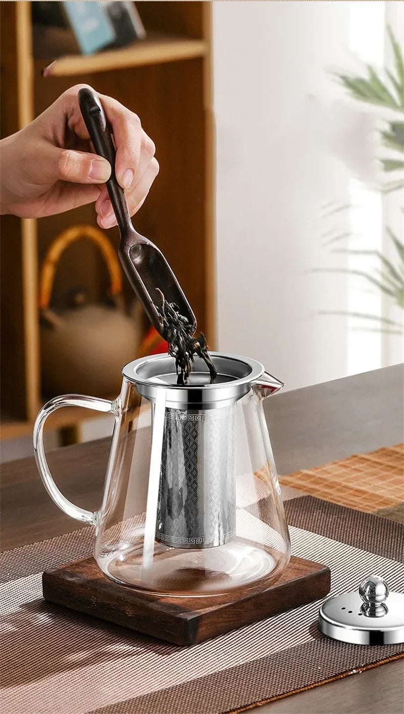 450ml-950ml Hittebestendige Glazen Theepot – RVS Theefilter, Bloemenketel voor Kung Fu Thee Accessoires, Puer- en Oolong-thee