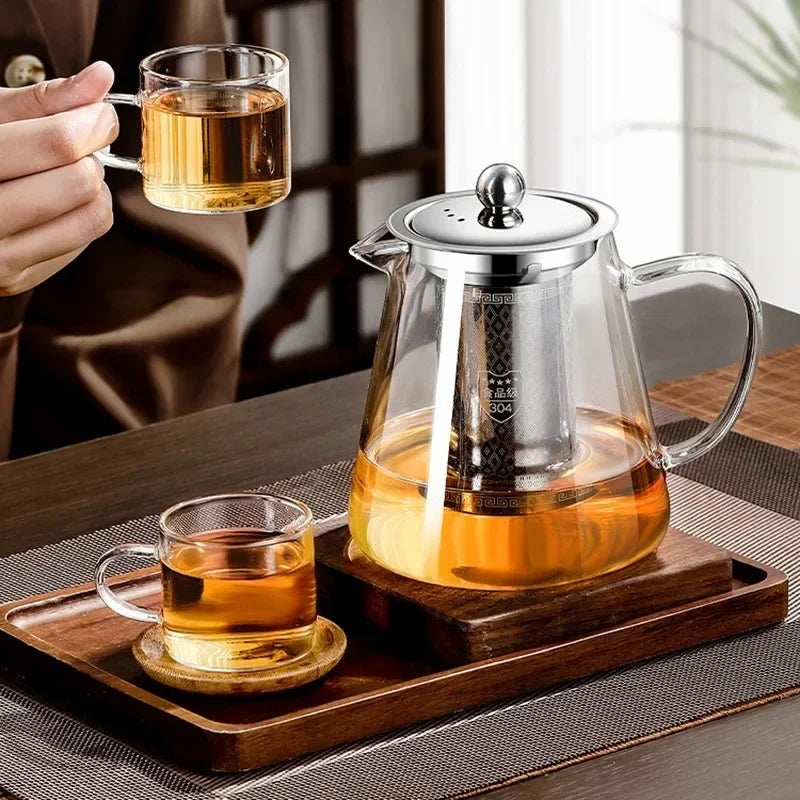 450ml-950ml Hittebestendige Glazen Theepot – RVS Theefilter, Bloemenketel voor Kung Fu Thee Accessoires, Puer- en Oolong-thee
