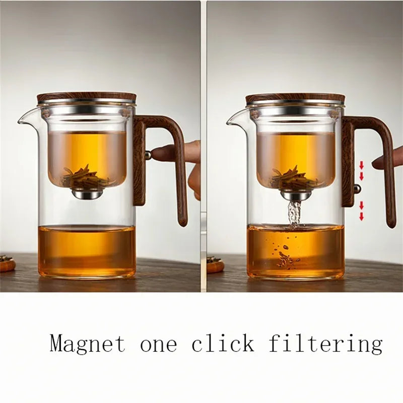 Elegante Glazen Thee Infuser Pot – Stijlvol Brouwen met Houten Handvat