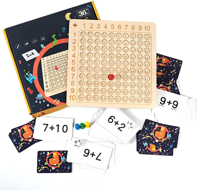 Leer spel Houten bord voor vermenigvuldiging 1–10 met kaarten & dobbelstenen