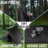 3-in-1 Outdoor Militair Regenmantel - Met Capuchon waterdichte Regenponcho met Mouwen, Motorregenbescherming, ideaal voor Kamperen, Wandelen en Reizen