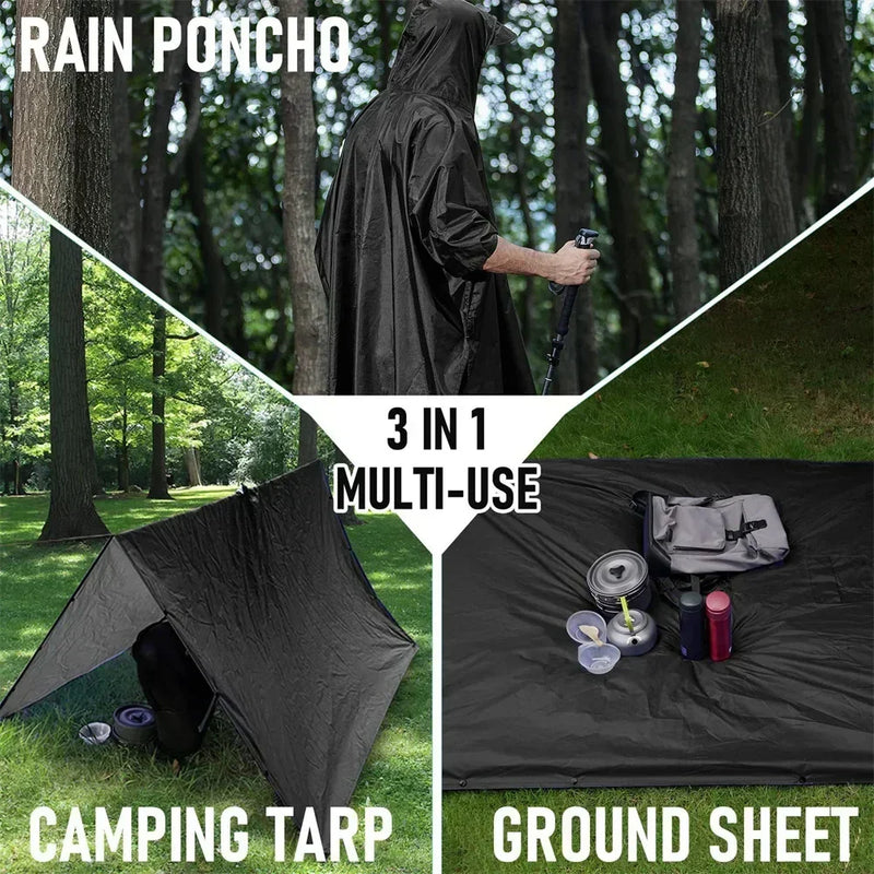 3-in-1 Outdoor Militair Regenmantel - Met Capuchon waterdichte Regenponcho met Mouwen, Motorregenbescherming, ideaal voor Kamperen, Wandelen en Reizen