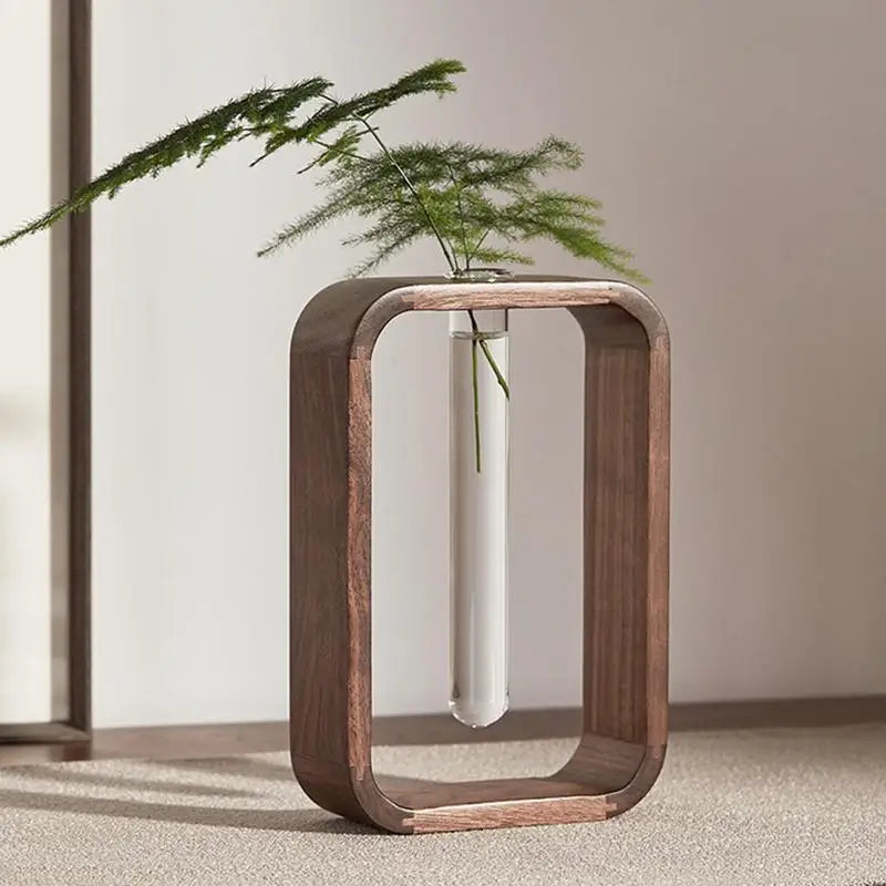 Houten Hydroponische Glazen Vaas – Elegante & Duurzame Plantenvaas voor Hydroponisch Tuinieren