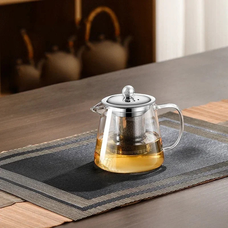 450ml-950ml Hittebestendige Glazen Theepot – RVS Theefilter, Bloemenketel voor Kung Fu Thee Accessoires, Puer- en Oolong-thee