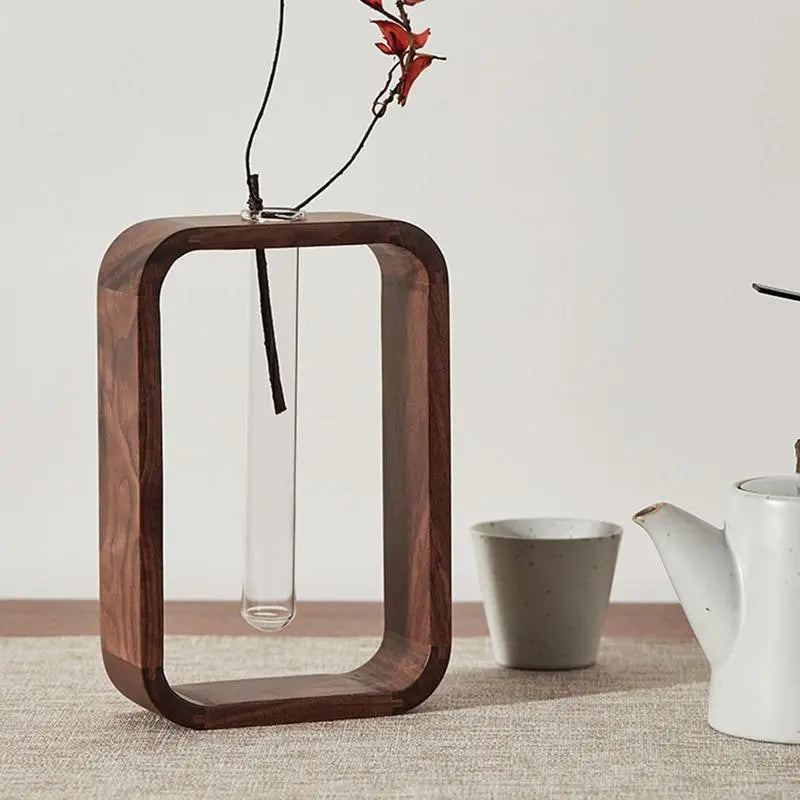 Houten Hydroponische Glazen Vaas – Elegante & Duurzame Plantenvaas voor Hydroponisch Tuinieren