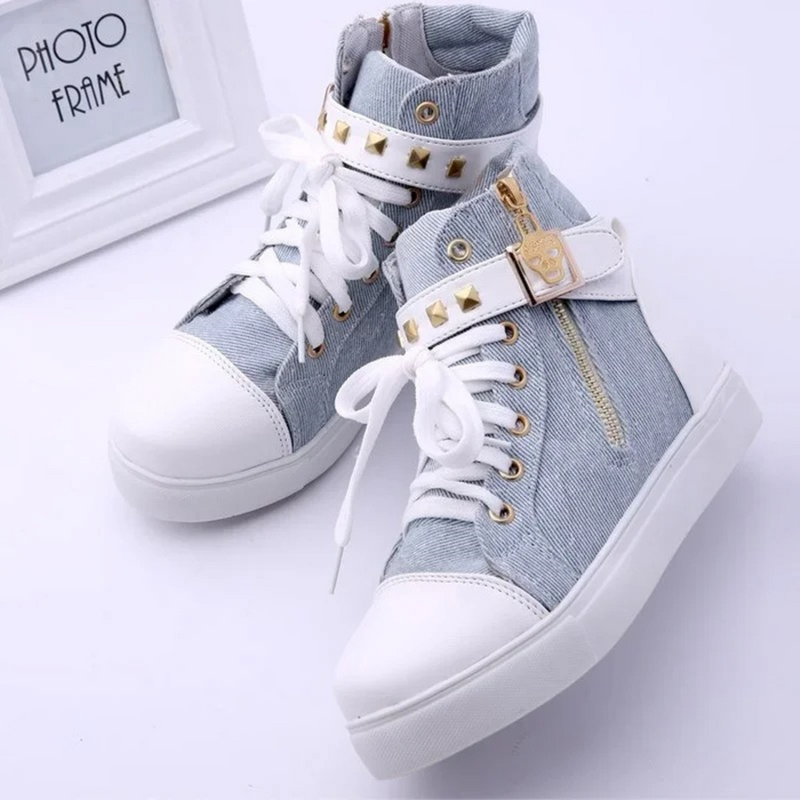 Witte Hoge Leren Sneakers met Rits voor Dames – Ava