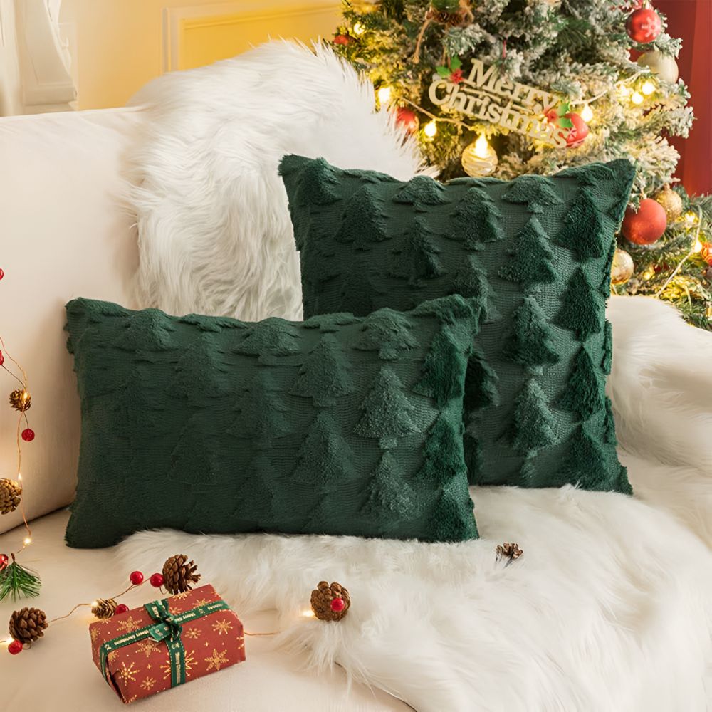 Kerst kussenhoes - kerstboom met hond en kat - 45×45 cm