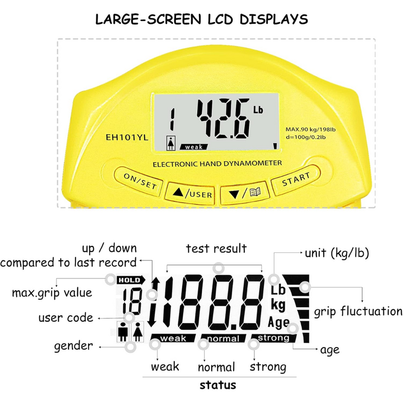 Gripmaster Digitale Handdynamometer – Precieze Gripkrachtmeter tot 90 kg – Compacte, Draagbare Griptester voor Fitness, Therapie & Revalidatie