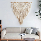 BohoWoven - Scandinavische boho macramé wandhanger | Scandinavische Boho Macramé Wandhanger 75x95cm | Handgemaakt | Wanddecoratie voor Woonkamer & Slaapkamer | Decoratief Design | Elegante Wandversiering | Kleur Beige Geel