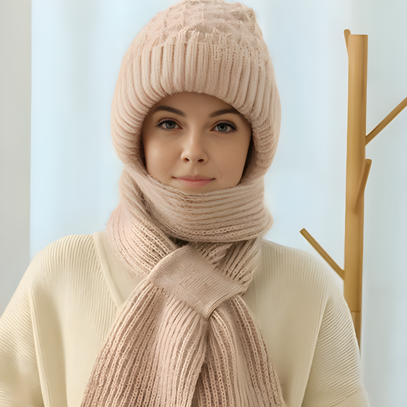 Gebreide Wintermuts met Geïntegreerde Sjaal – 2-in-1 Ontwerp
