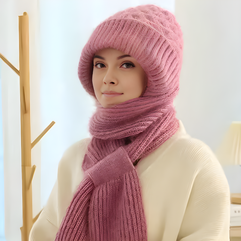 Gebreide Wintermuts met Geïntegreerde Sjaal – 2-in-1 Ontwerp