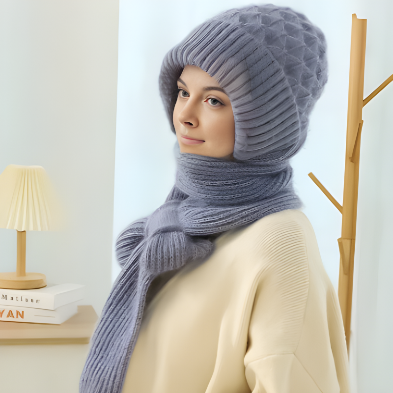 Gebreide Wintermuts met Geïntegreerde Sjaal – 2-in-1 Ontwerp