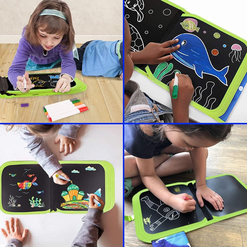 Herbruikbaar leer- en tekenboek voor kinderen – inclusief 12 stiften