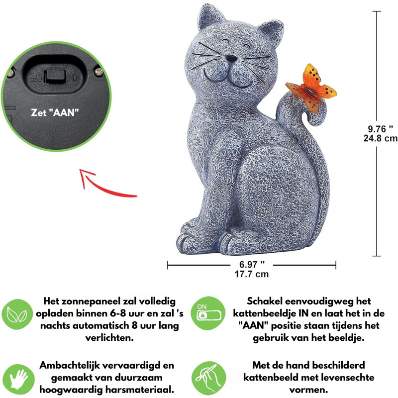 Betoverende Kat met Vlinder - Sfeervol Licht voor je Tuin