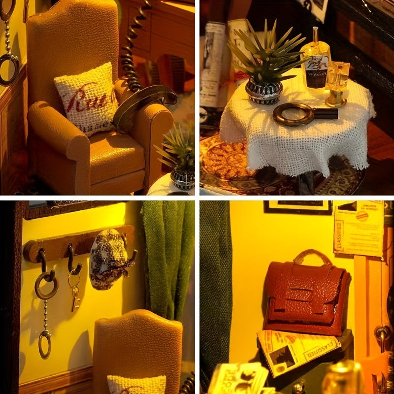 Detectivebureau DIY Miniatuur Huis – 3D Puzzelset met Verlichting voor Creatieve Hobbyisten