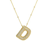Dames Ketting – Initial Hanger – Fonkelende Stenen – Verfijnde Schakelketting – Statement Sieraad