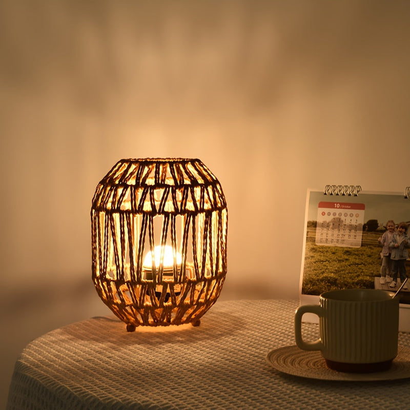 Bohemian Rotan Tafellamp – Handgemaakt Lichtaccent voor Slaapkamer of Woonruimte