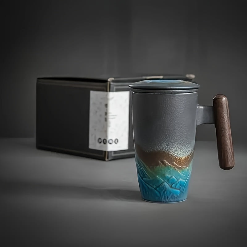 Handgemaakte Keramische Theemok met Zeef – Authentiek Design en Praktisch Gebruik