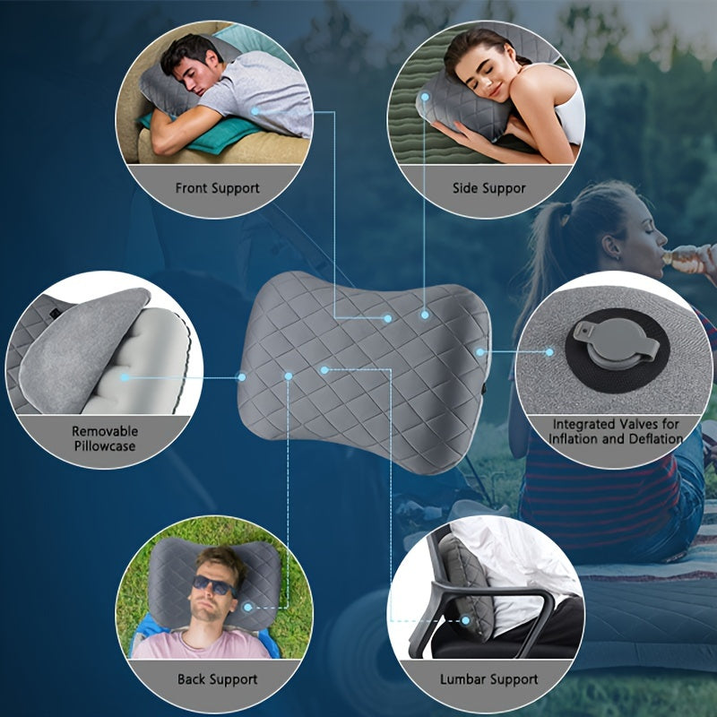 Ergonomisch Opblaasbaar Campingkussen – Ideaal voor Nek- en Lumbaatondersteuning bij Wandelen en Kamperen