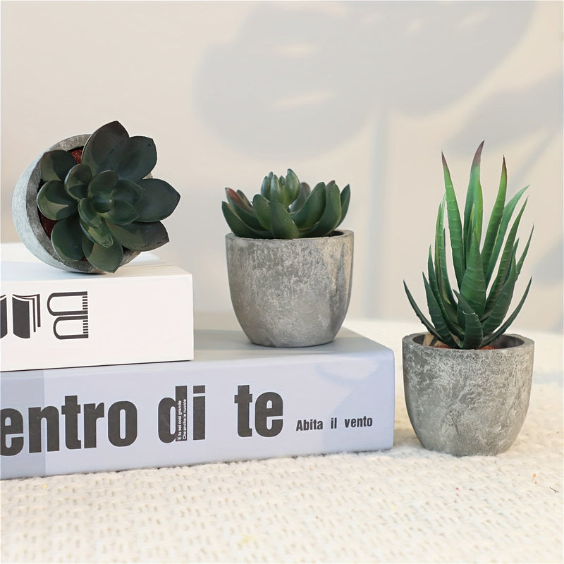 Decoratieve Mini Kunstplantenset in Betonlook – Stijlvolle Groene Touch voor Elk Interieur