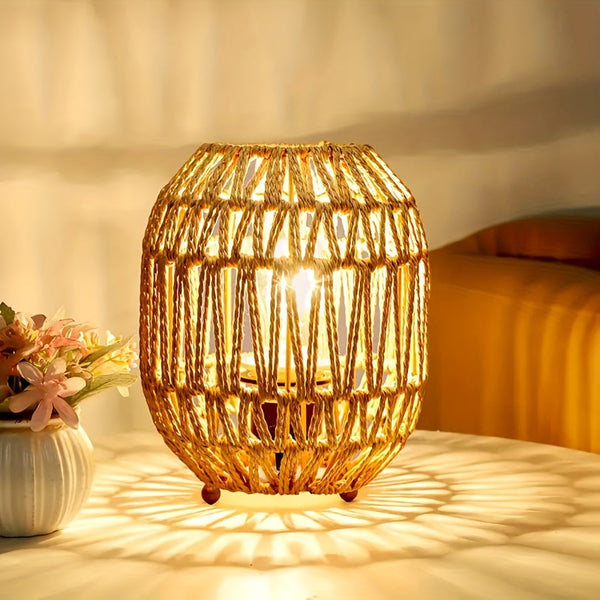 Bohemian Rotan Tafellamp – Handgemaakt Lichtaccent voor Slaapkamer of Woonruimte