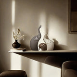 Set van 3 Keramische Olifantenbeeldjes – Moderne Matte Decoratie voor Woonkamer of Kantoor