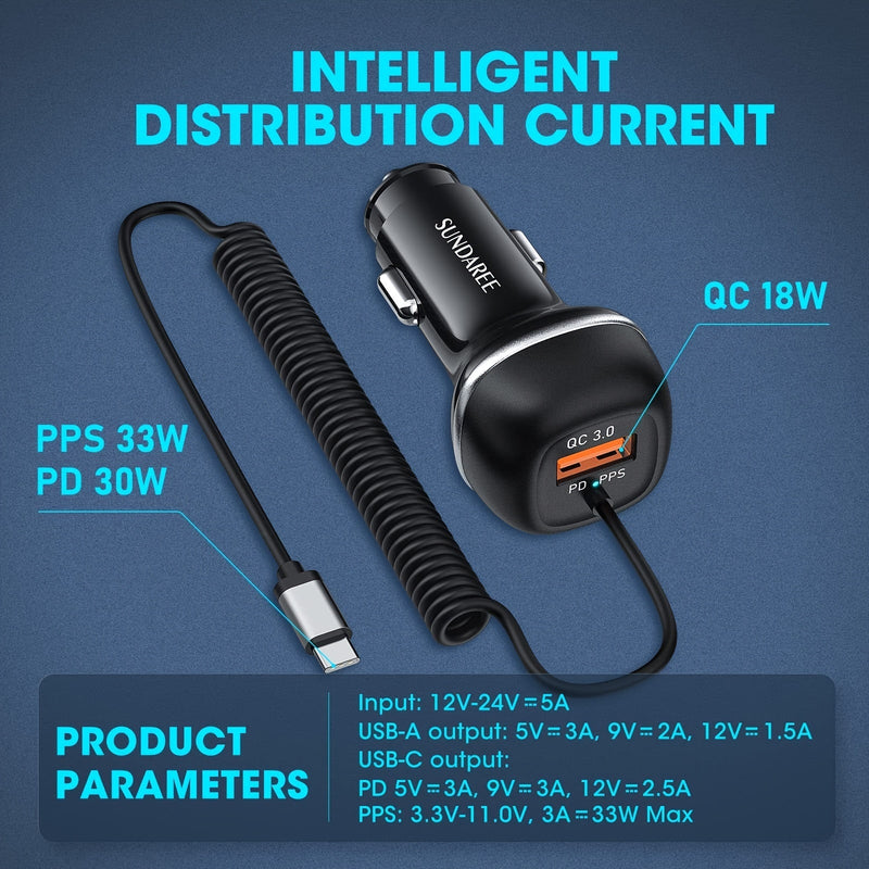 Snel Oplaadbare USB-C 51W Autolader – Voor Supersnel Opladen van Meerdere Apparaten