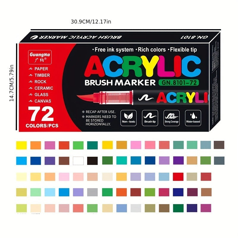72 Kleuren Acrylverf Markers – Perfect voor Creatief Schilderen op Diverse Oppervlakken