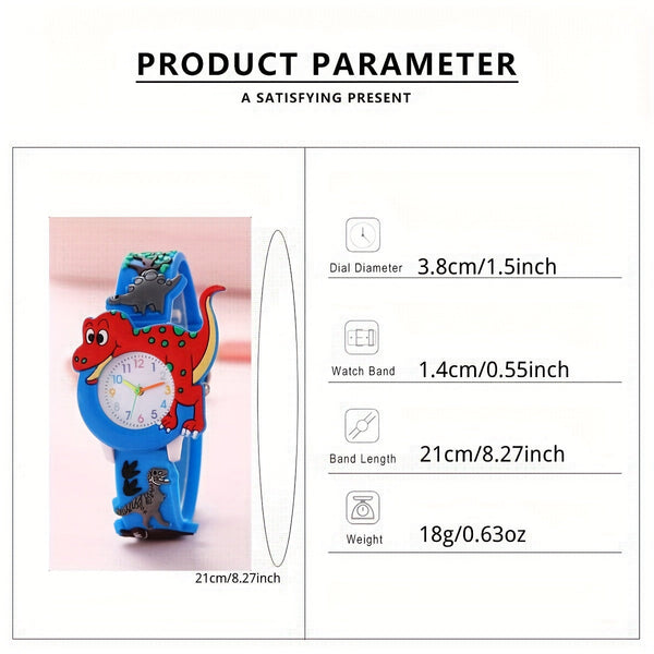 Dinosaurus Kinderhorloge voor Kinderen - Leuke Cartoon Tyrannosaurus Rex met Siliconen Band