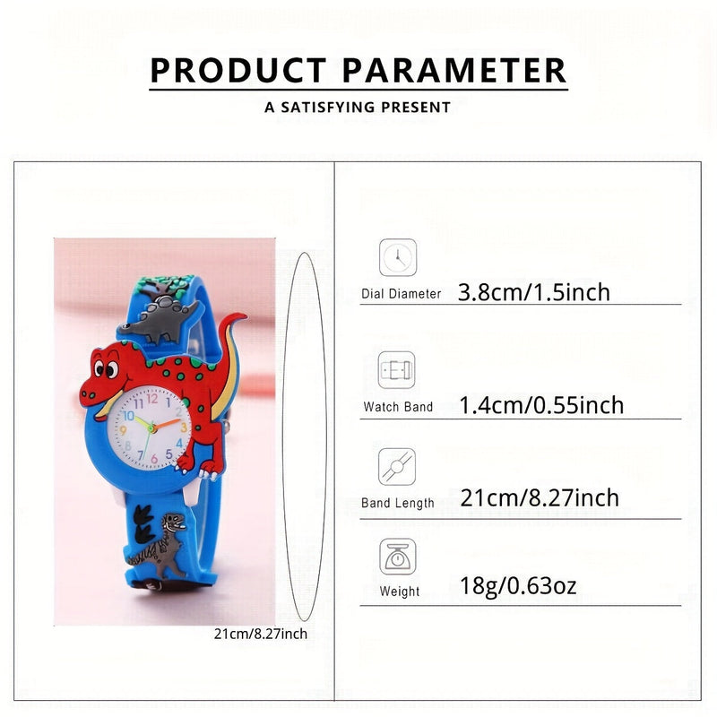 Dinosaurus Kinderhorloge voor Kinderen - Leuke Cartoon Tyrannosaurus Rex met Siliconen Band