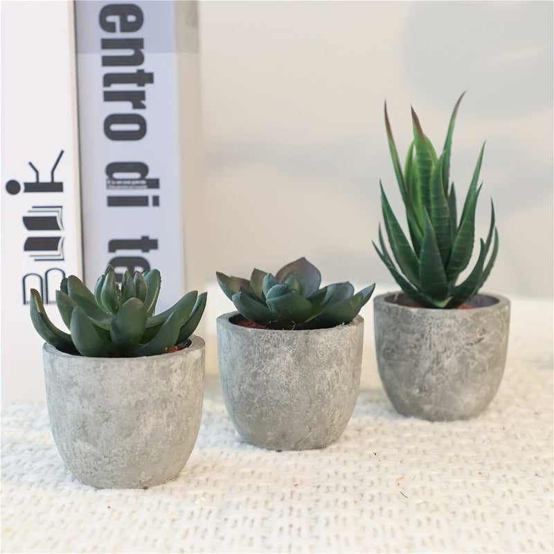 Decoratieve Mini Kunstplantenset in Betonlook – Stijlvolle Groene Touch voor Elk Interieur