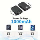 Ultieme Draagbare Powerbank 10000mAh - Snel Opladen met Ingebouwde Kabels