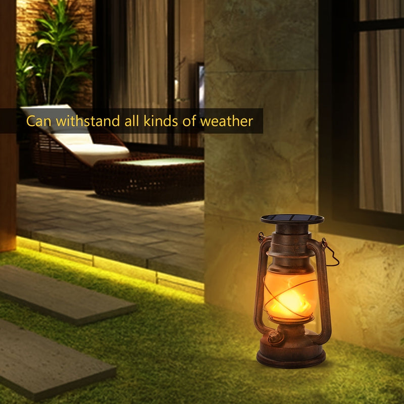 Set van 2 Solar Lantaarns – Vintage Dansende Vlam LED Lichten voor Tuin en Patio