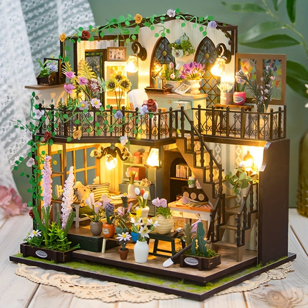 DIY Miniatuur Kas-Huis met Verlichting – Handgemaakte 3D Puzzel voor Creatieve Decoratie