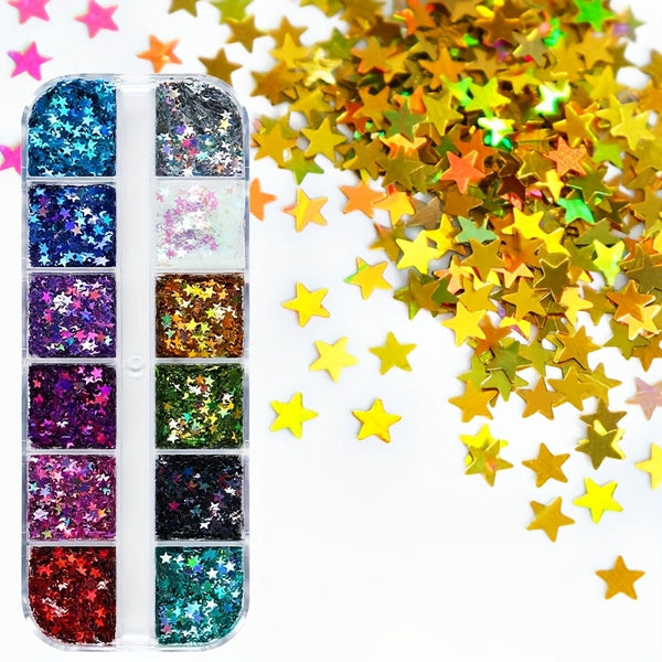 12 Kleuren Sterren Sequins – Glitter Sequins in Lange Doos voor DIY en Scrapbooking