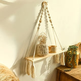 Boho Macramé Wandplank – Handgemaakte Houten Plank met Touwontwerp voor een Sfeervol Interieur