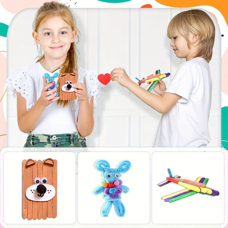 Complete Knutselset voor Kinderen – Creatieve Set met Stickers, Stokken, Veren en Meer