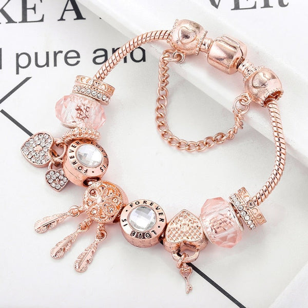Roze Dromenvanger-Armband met Charms van Sterling Zilver - Roze