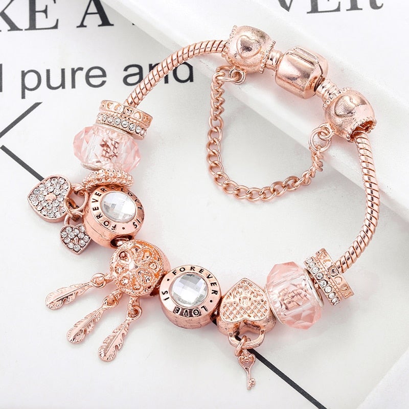 Roze Dromenvanger-Armband met Charms van Sterling Zilver - Roze