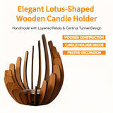 Boheemse Lotus Kaarsenhouder – Handgemaakt Laagjes Hout Ontwerp