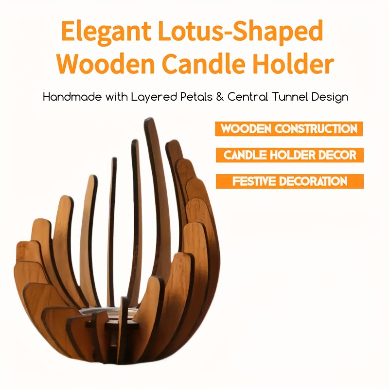 Boheemse Lotus Kaarsenhouder – Handgemaakt Laagjes Hout Ontwerp