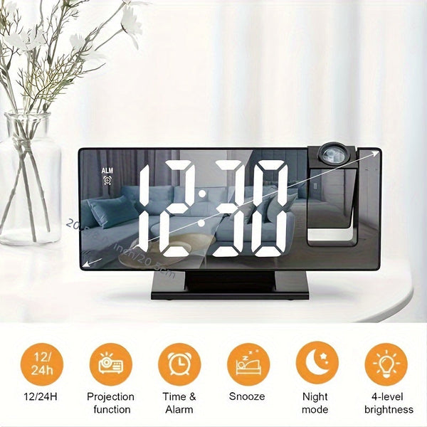 Digitale Spiegel Wekker met Projectie – Groot LED Display en Multifunctionele Alarmfunctie