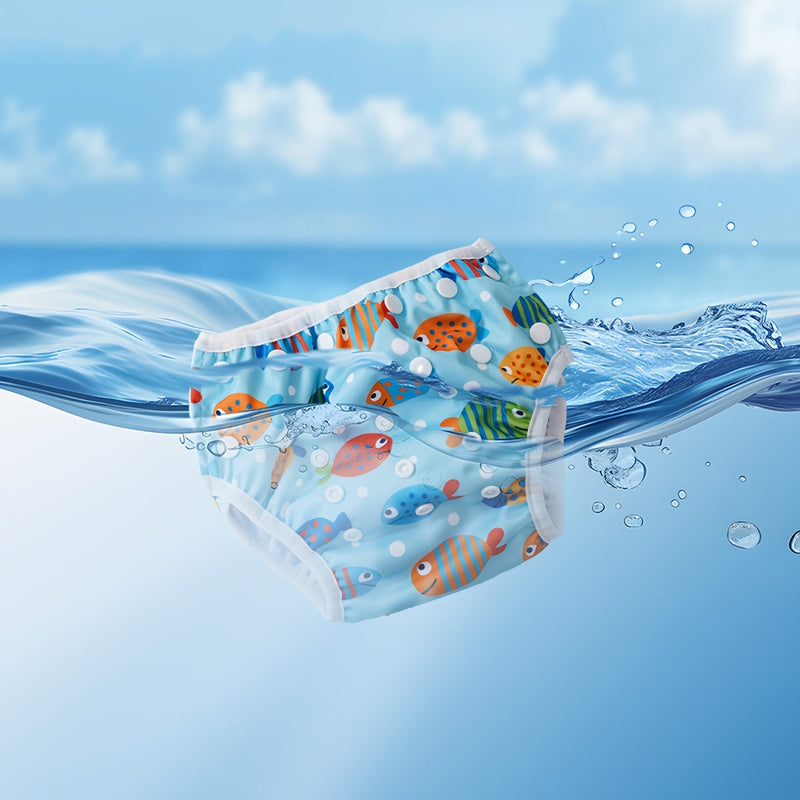 Verstelbare Wasbare Zwemluier voor Baby's – Lekvrij met Visprint