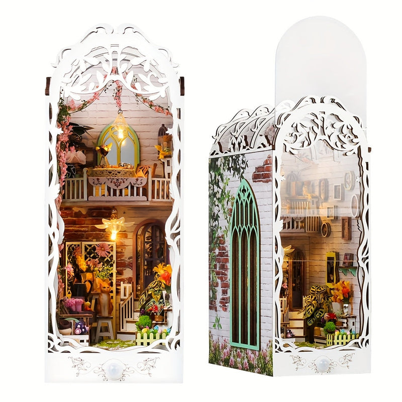 3D Houten Puzzel Huis – Wit Bloemenhuis met Verlichting en Stofafdekking