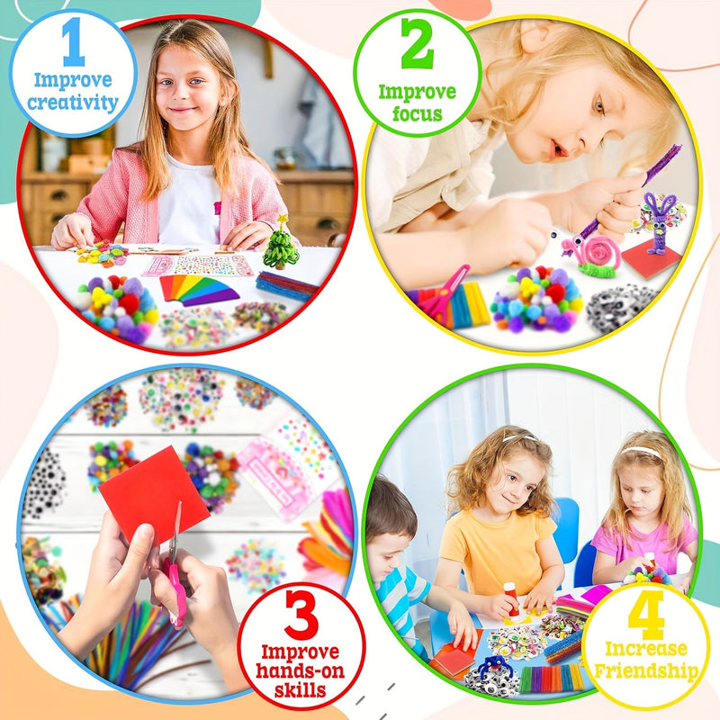 Complete Knutselset voor Kinderen – Creatieve Set met Stickers, Stokken, Veren en Meer