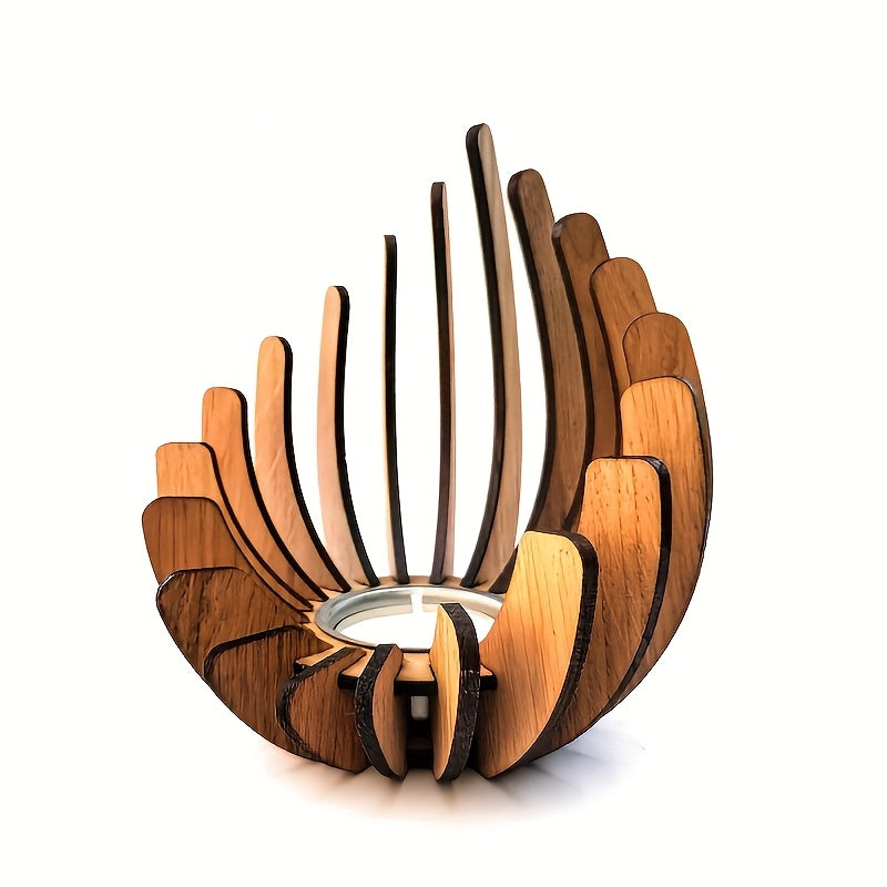 Boheemse Lotus Kaarsenhouder – Handgemaakt Laagjes Hout Ontwerp
