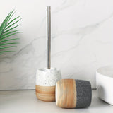 Elegante Keramische Toiletborstel Set – Houtachtige Basis en Roestvrijstalen Steel