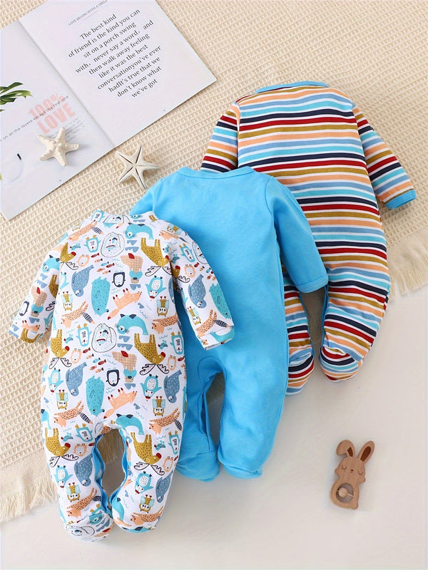 3-delige Baby Romper Set met Dierenprints – Lange Mouwen voor Buitenactiviteiten
