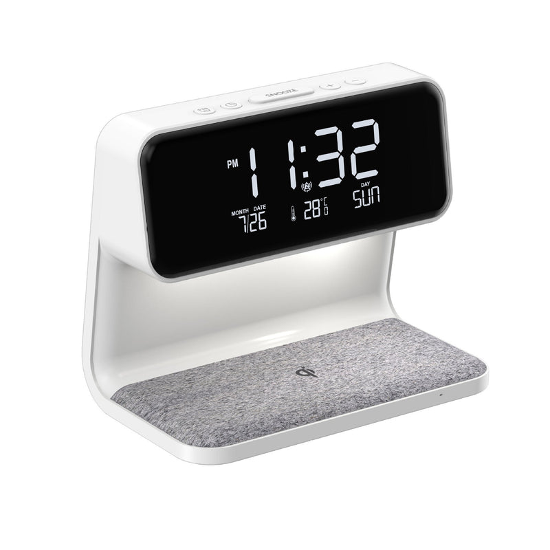 3-in-1 Bedlamp met Draadloze Oplader – LCD Alarmklok & Touch Dimbare LED Tafellamp