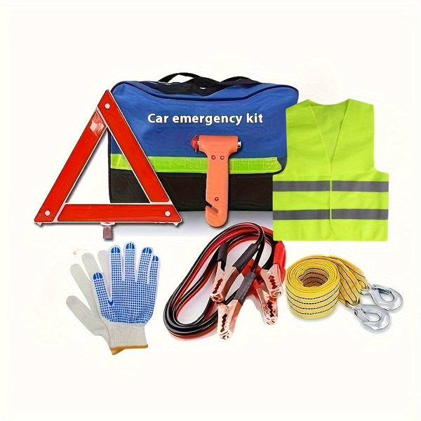 Auto Noodhulp Kit – Gevarendriehoek, Veiligheidsvest, Kabels en Meer